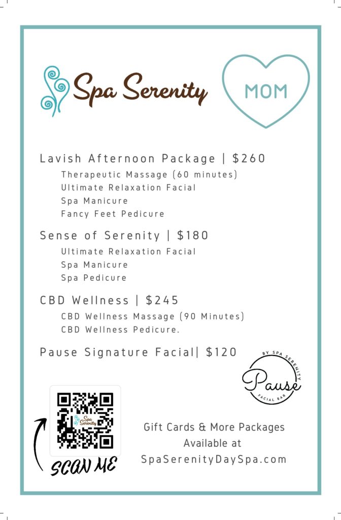 Gift cards for mom mothers day spa serenity